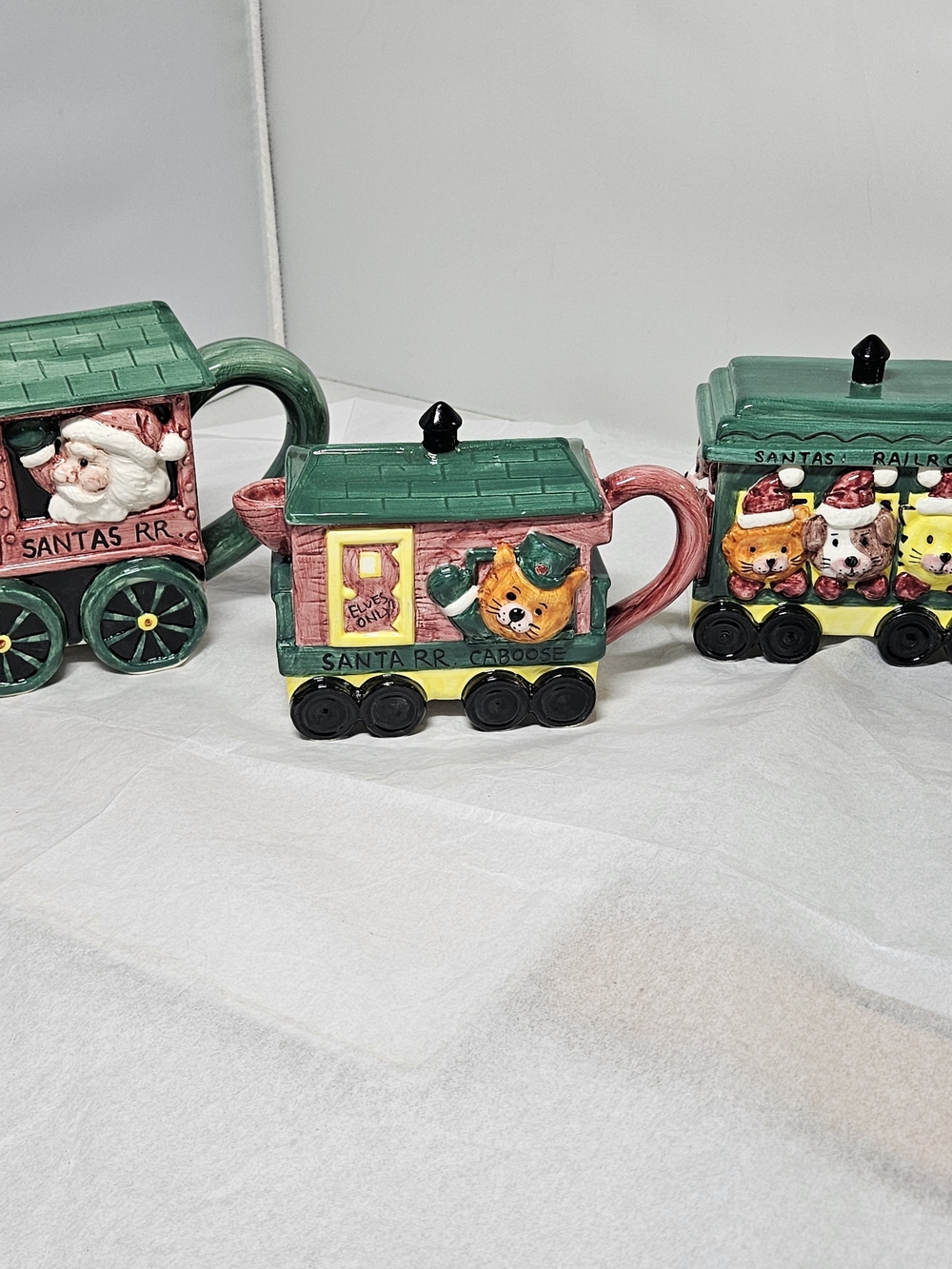 Vintage 1995 Fitz & Floyd Santa's Railroad Holiday Christmas  Ceramic Tea Set